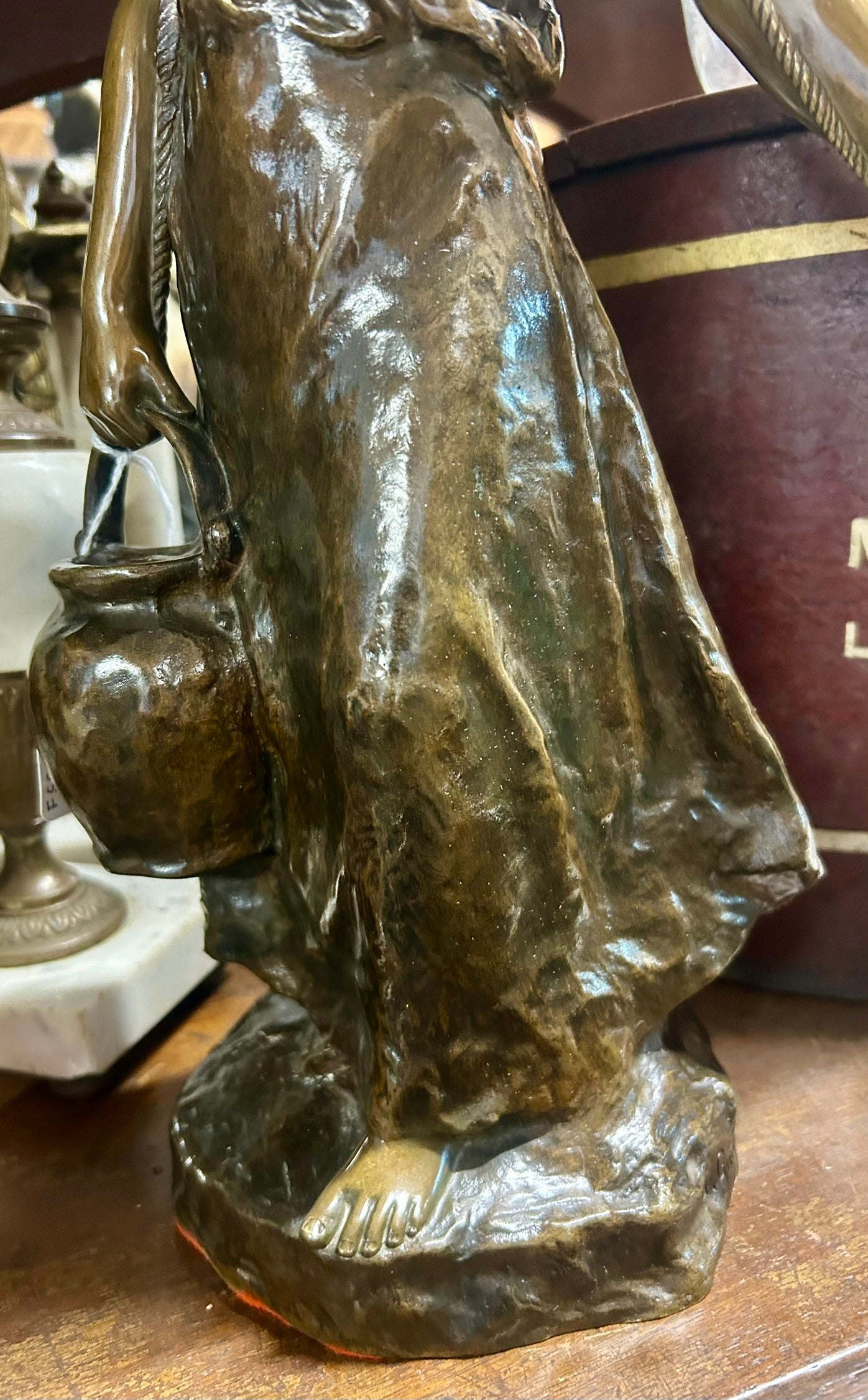 ANATOLE JEAN GUILLET 1865-1911 FRANCE GIRL WITH PAIL BRONZE STATUE