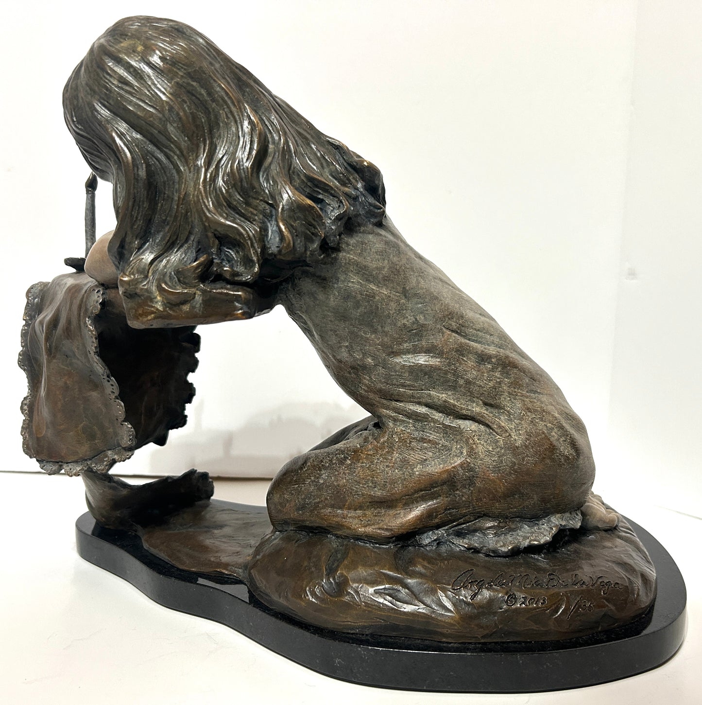 ANGELA MIA DE LA VEGA 1970 TEXAS "LIGHT OF MY LIFE" BRONZE SCULPTURE OF YOUNG GIRL