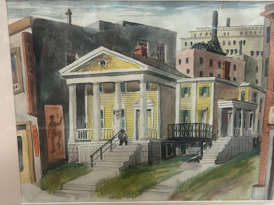 NEBRASKA ARTIST KADY FAULKNER PAINTING OF CITY SCENE