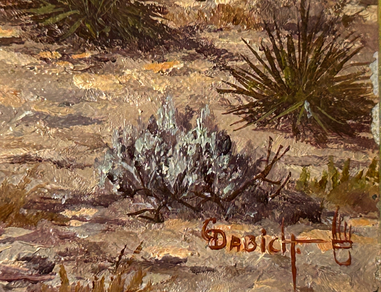 GEORGE DABICH 1922-2013 WYOMING AND CALIFORNIA COWBOYS LEADING HORSES PAINTING