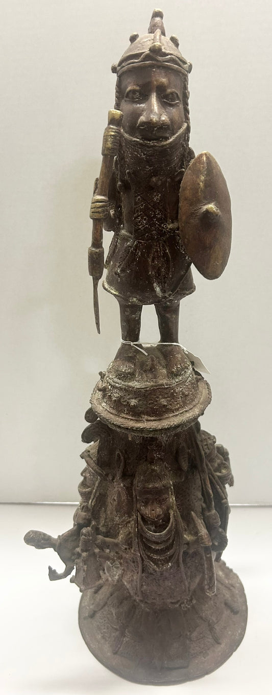 BENIN? AFRICAN BRONZE FIGURES VESSEL