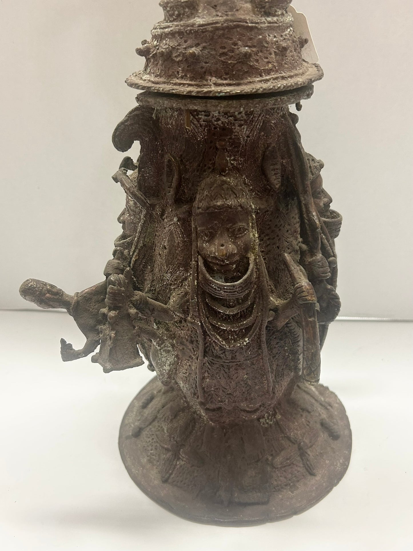 BENIN? AFRICAN BRONZE FIGURES VESSEL