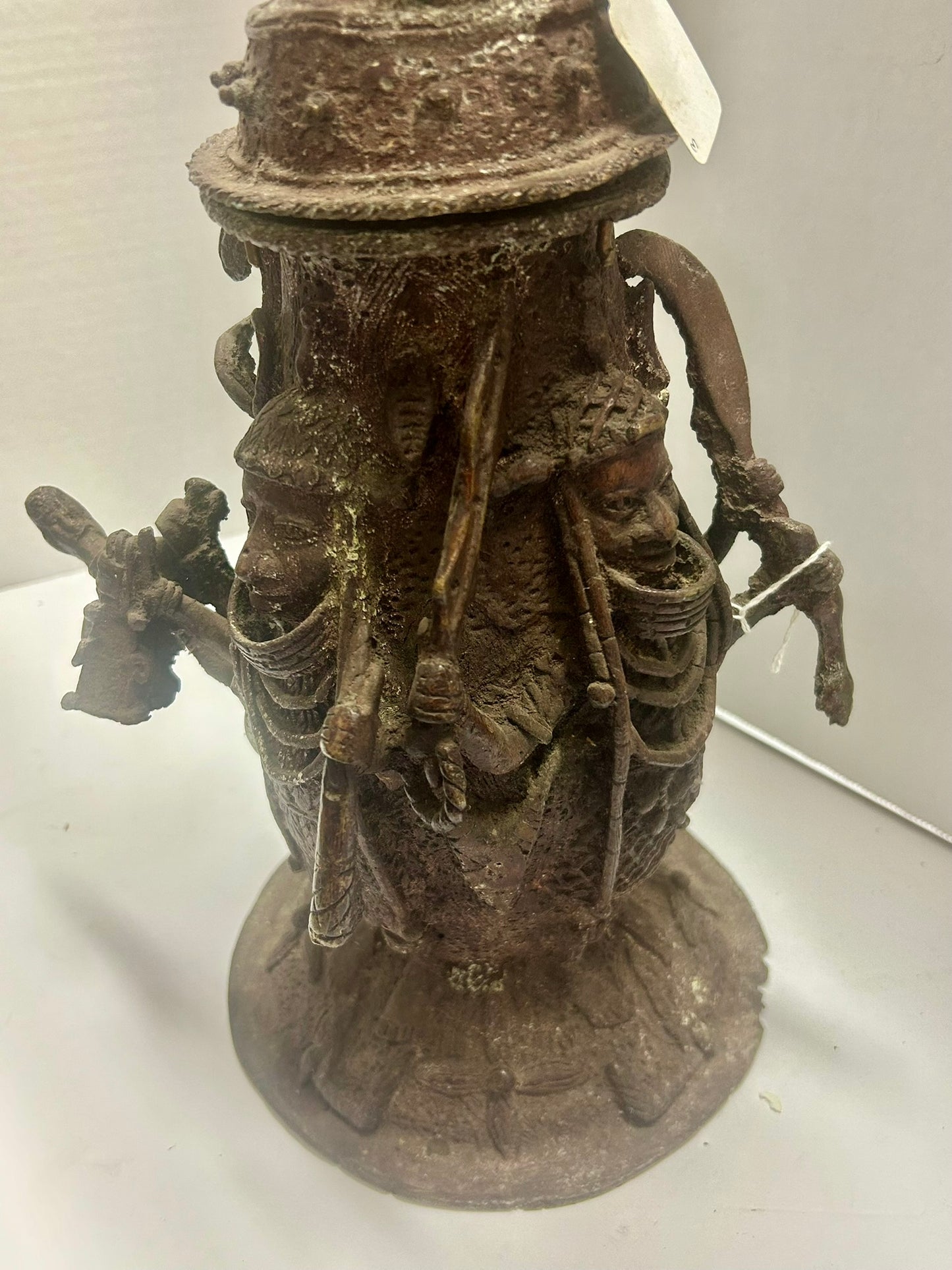 BENIN? AFRICAN BRONZE FIGURES VESSEL