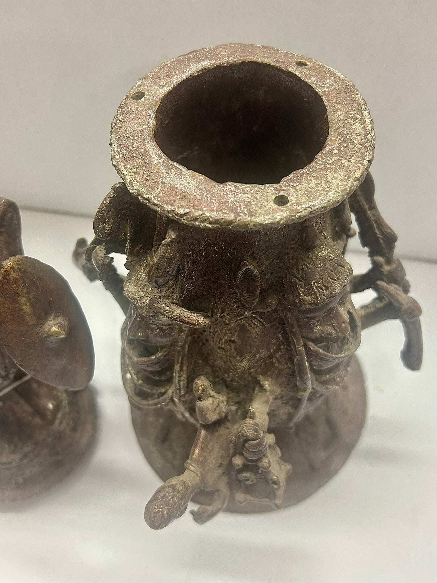 BENIN? AFRICAN BRONZE FIGURES VESSEL