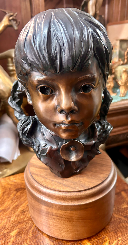 GLENNA GOODACRE BRONZE BUST OF GIRL WITH BRAIDS