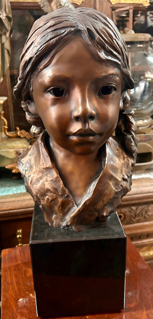 GLENNA GOODACRE BRONZE BUST OF GIRL WITH BRAIDS