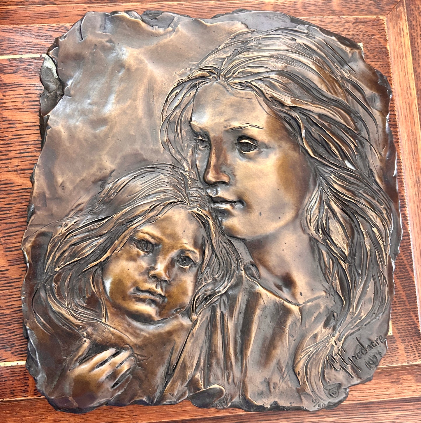 GLENNA GOODACRE BRONZE PLAQUE OF MOTHER AND DAUGHTER