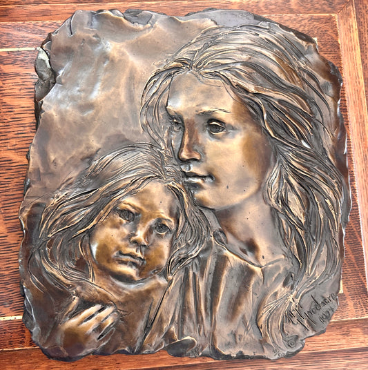 GLENNA GOODACRE BRONZE PLAQUE OF MOTHER AND DAUGHTER