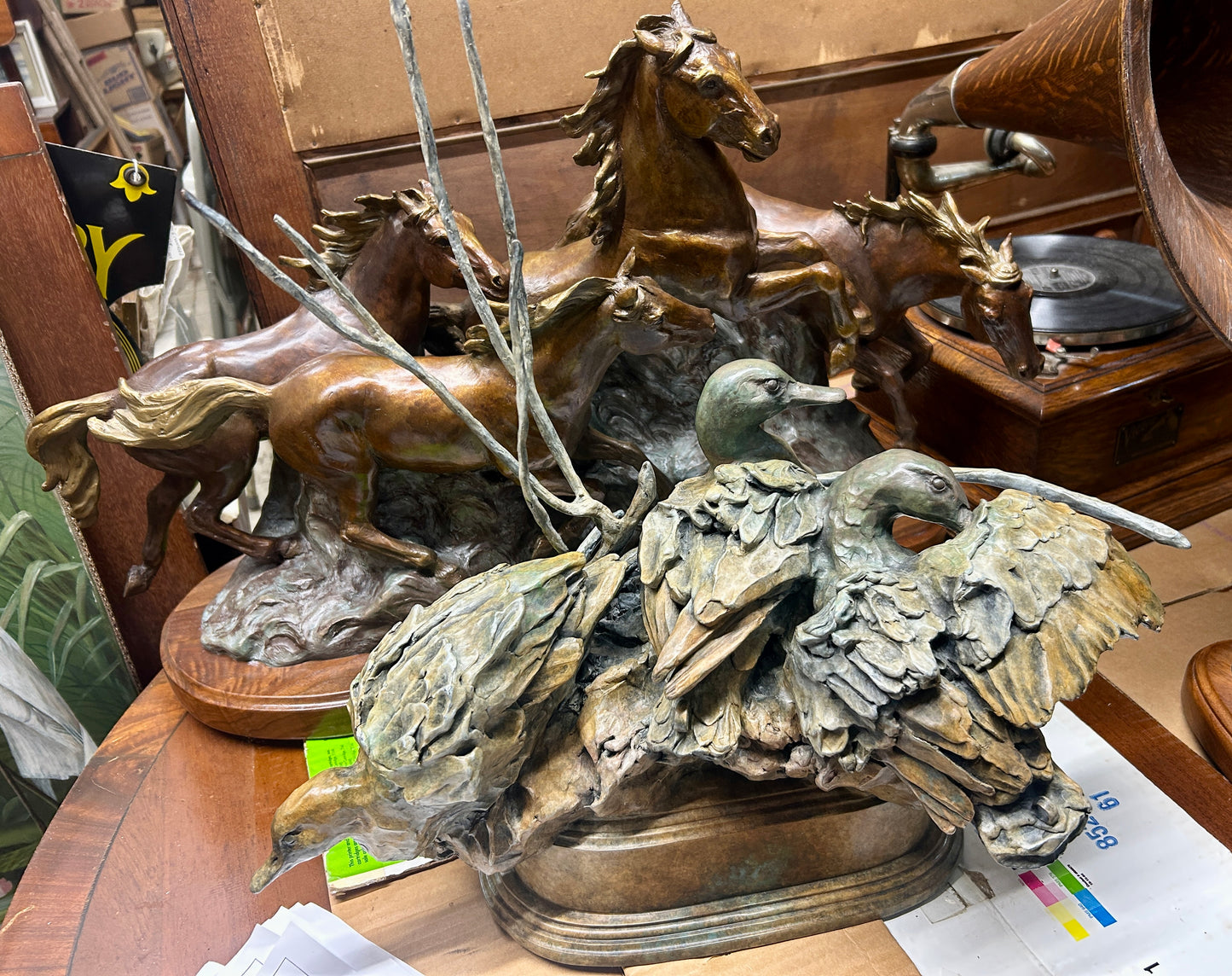 SHERRY SANDER BRONZE SCULPTURE OF THREE DUCKS