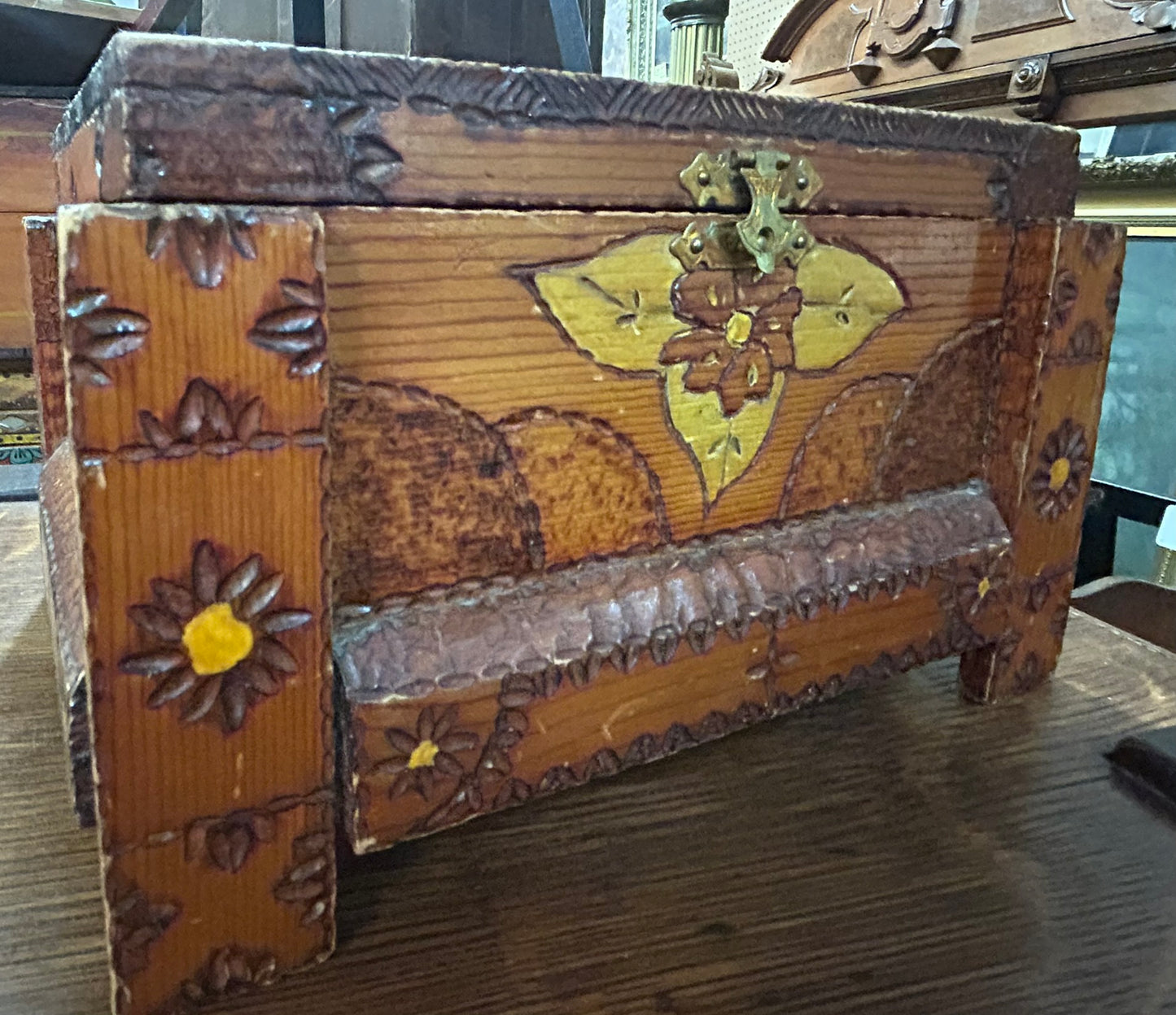 FOLK ART "MOTHER" WOOD BURNT DESIGN BOX