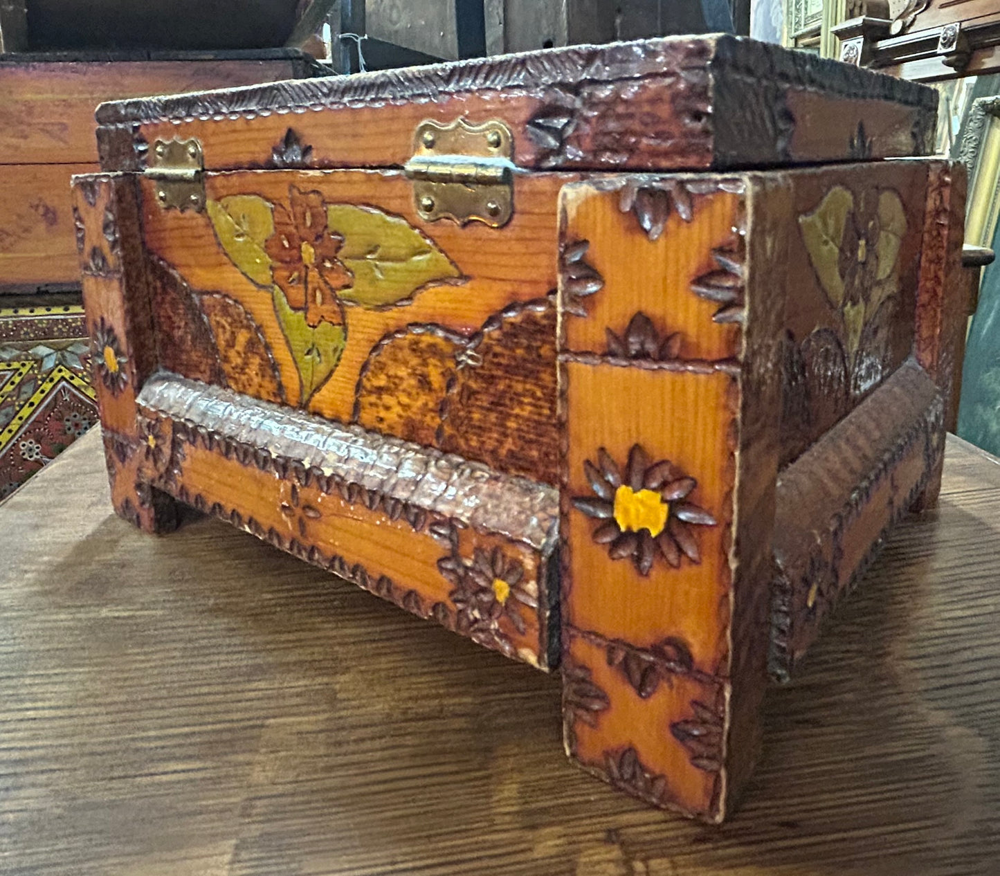 FOLK ART "MOTHER" WOOD BURNT DESIGN BOX