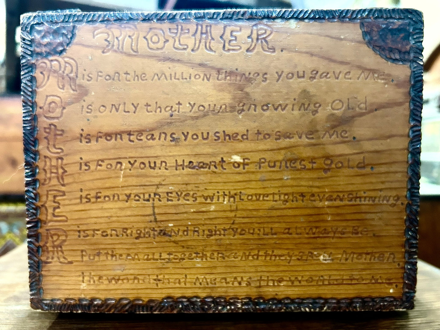 FOLK ART "MOTHER" WOOD BURNT DESIGN BOX