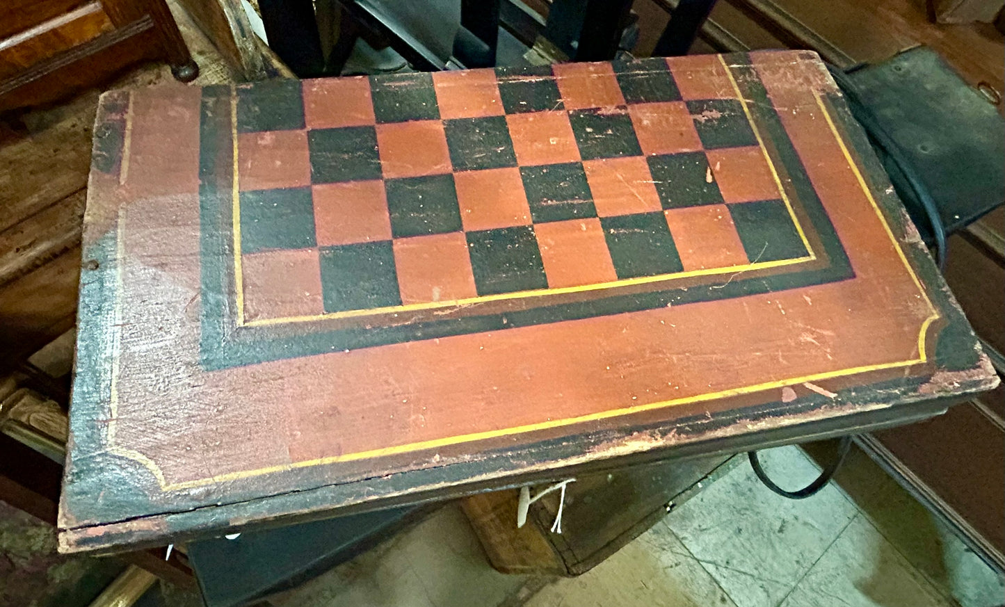 ANTIQUE CHECKERBOARD & BACKGAMMON BOARD BOX COMBO