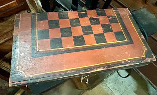 ANTIQUE CHECKERBOARD & BACKGAMMON BOARD BOX COMBO