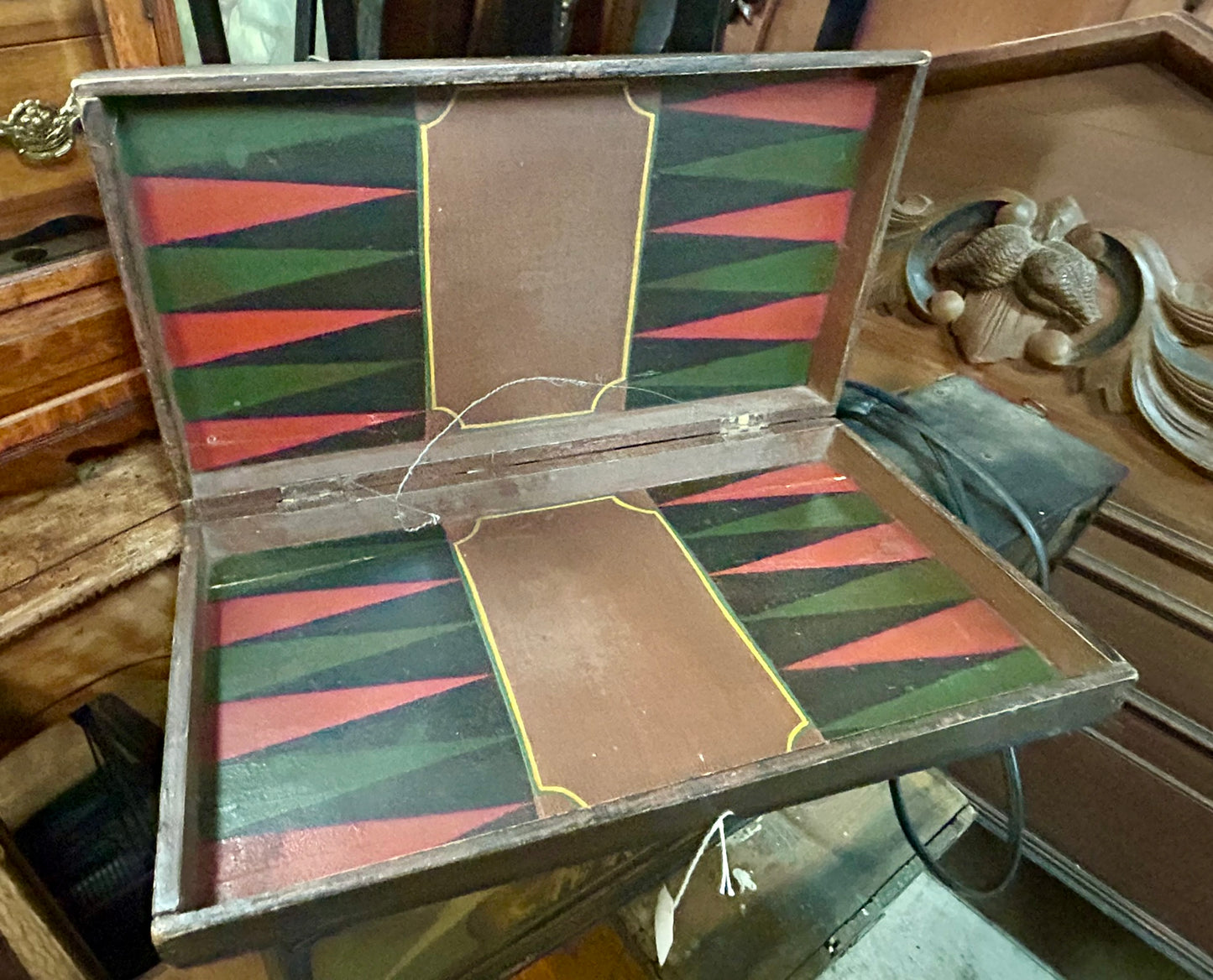 ANTIQUE CHECKERBOARD & BACKGAMMON BOARD BOX COMBO