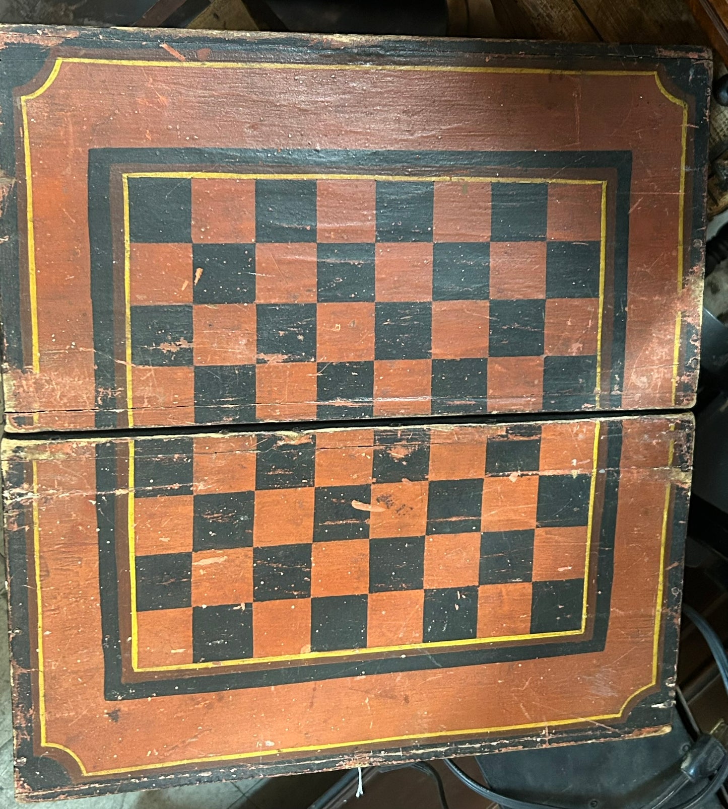 ANTIQUE CHECKERBOARD & BACKGAMMON BOARD BOX COMBO