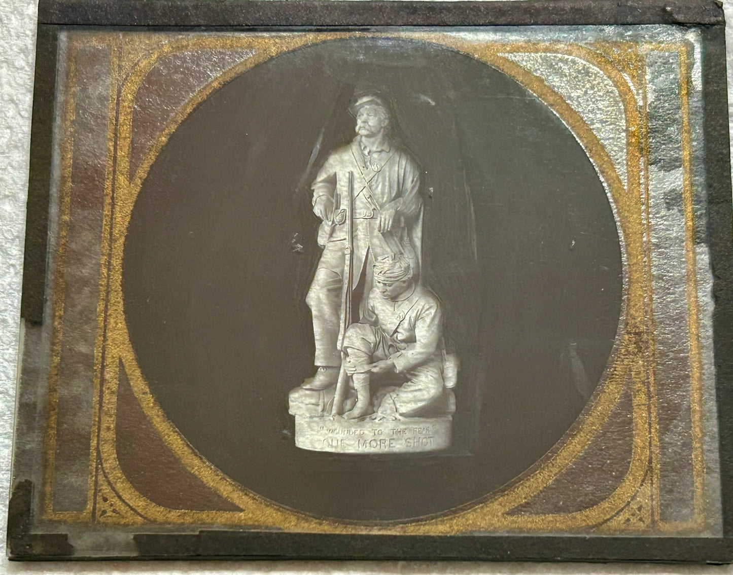 CIVIL WAR SCULPTURE "ONE MORE SHOT" BY FAMOUS SCULPTOR JOHN ROGERS GLASS MAGIC LANTERN SLIDE