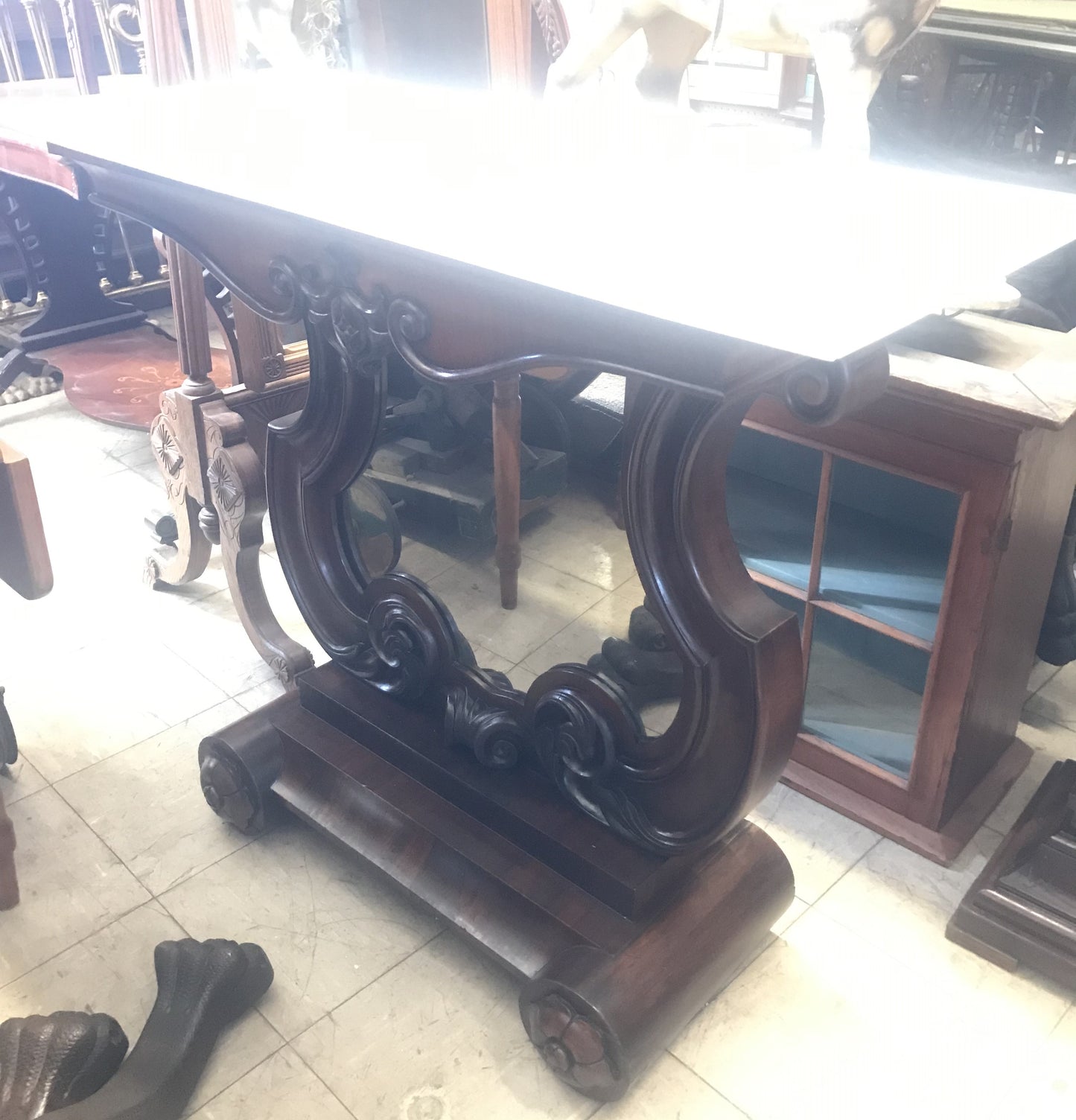 1860's MAHOGANY MARBLE TOP PIER TABLE