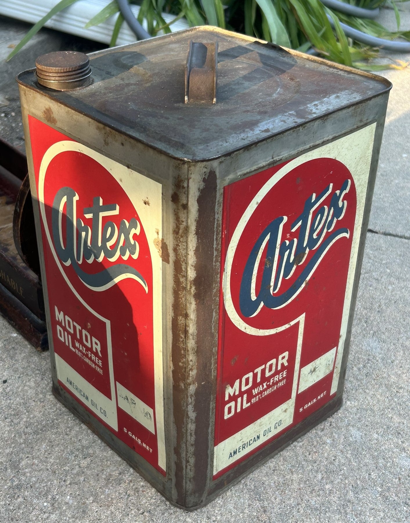 ARTEX MOTOR OIL 5 GALLON ANTIQUE TIN CONTAINER