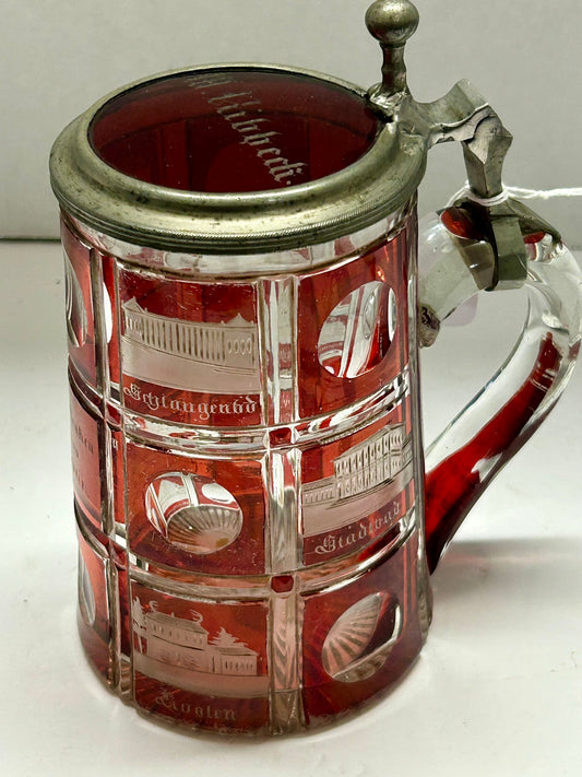 STEIN GRAND TOUR TYPE RED CUT TO CLEAR GLASS LATE 1800'S