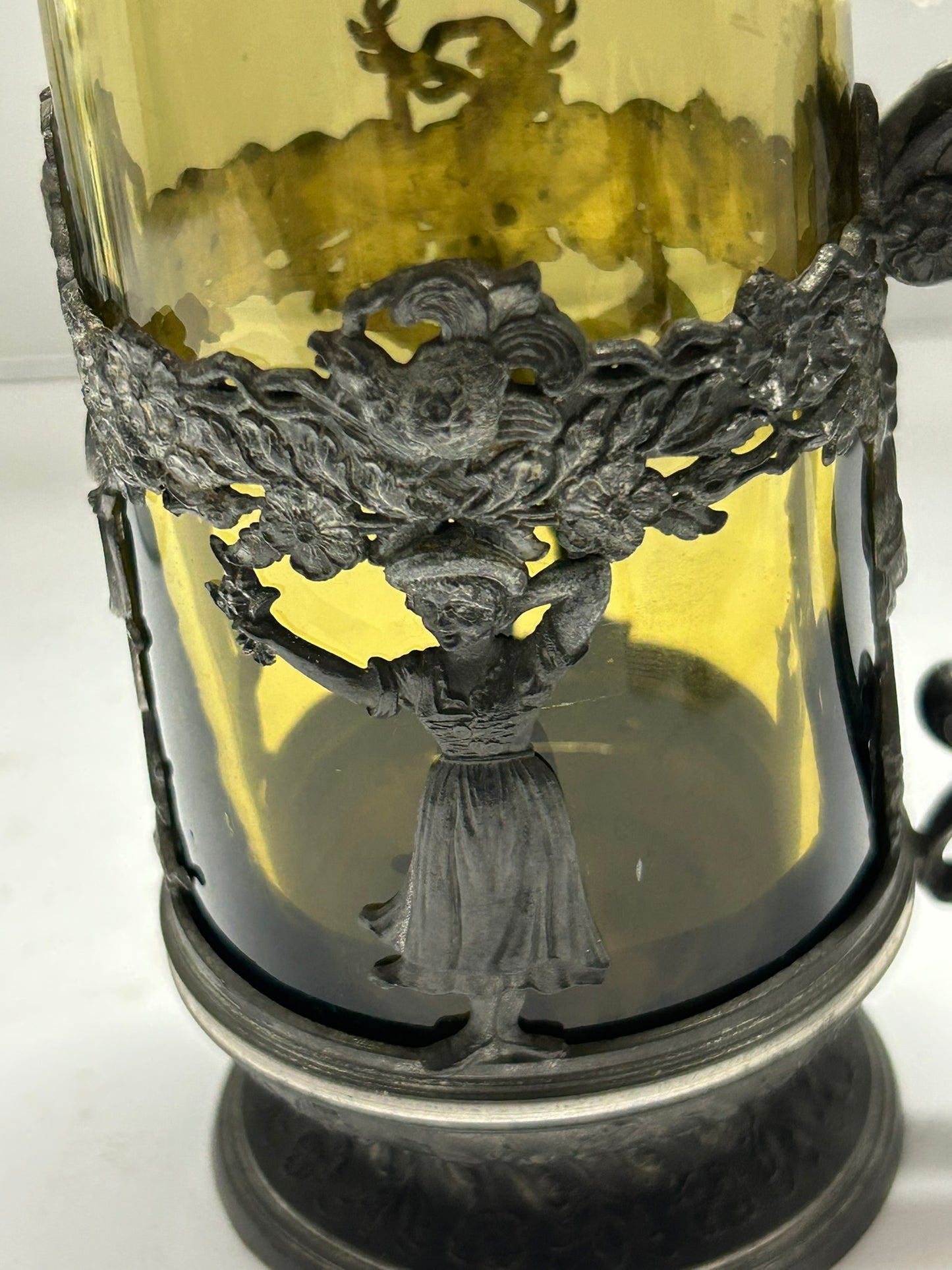 GREEN GLASS 1800'S STEIN IN PEWTER MOUNT
