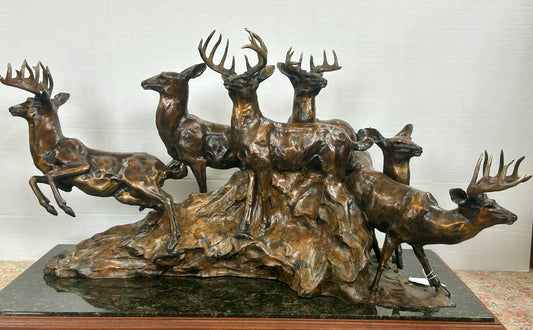 SHERRY SANDER MONTANA SCULPTOR ARTIST DEER GROUP BRONZE