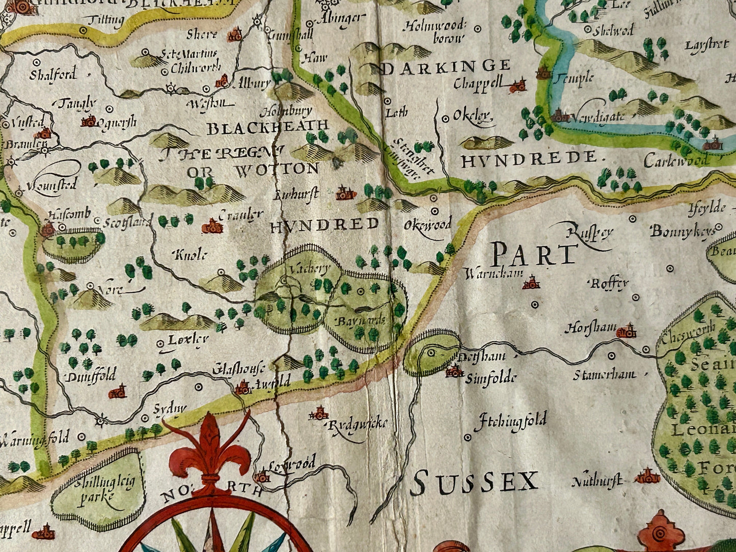 SURREY DESCRIBED 1610 MAP BY JOHN SPEED WITH DOUBLE SIDES