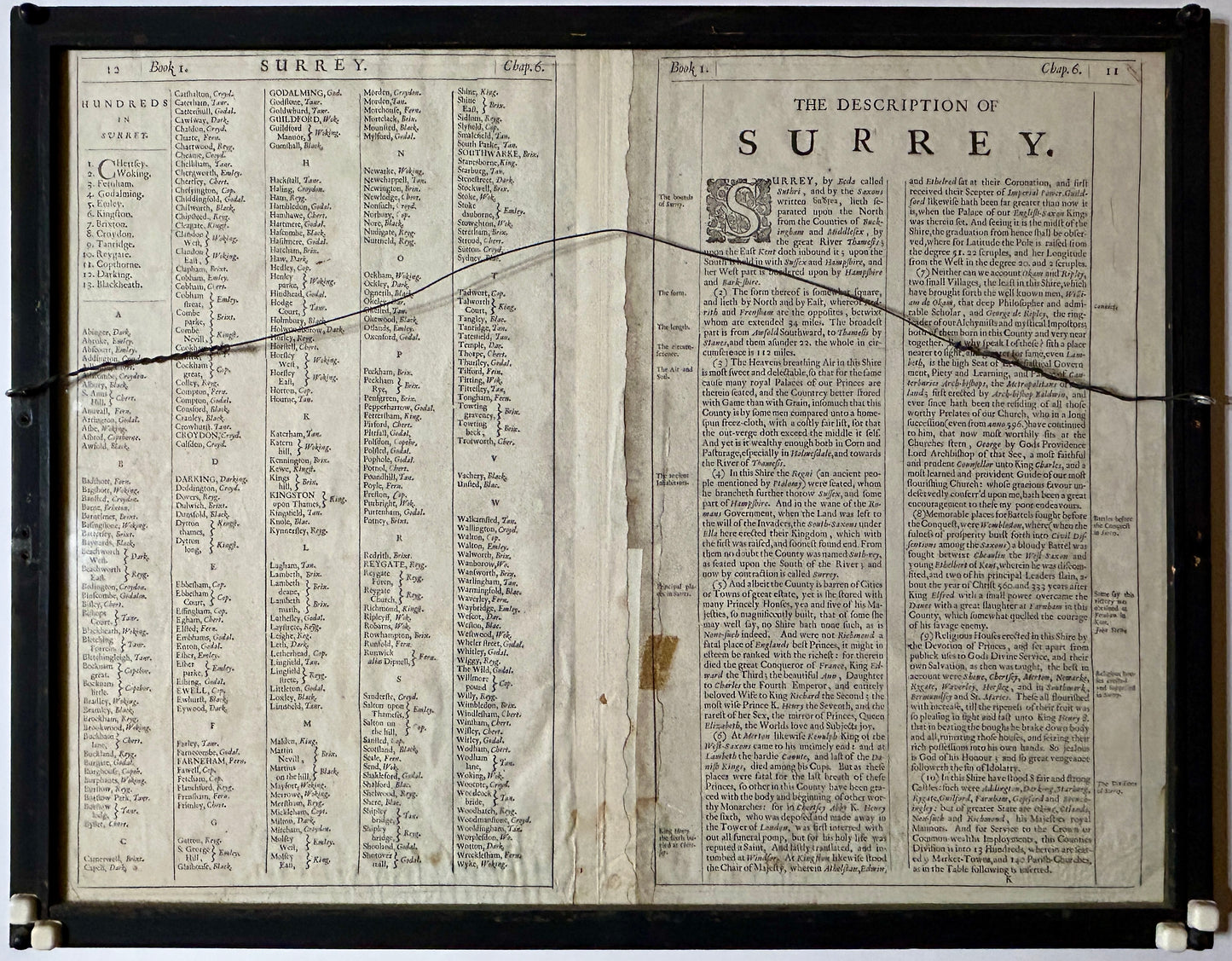 SURREY DESCRIBED 1610 MAP BY JOHN SPEED WITH DOUBLE SIDES