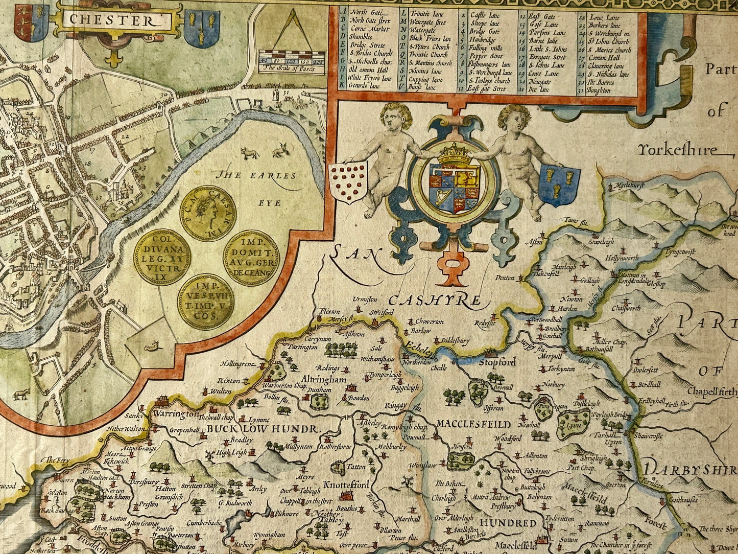 CHESTER MAP BY JOHN SPEEDE 1676 DOUBLE SIDED