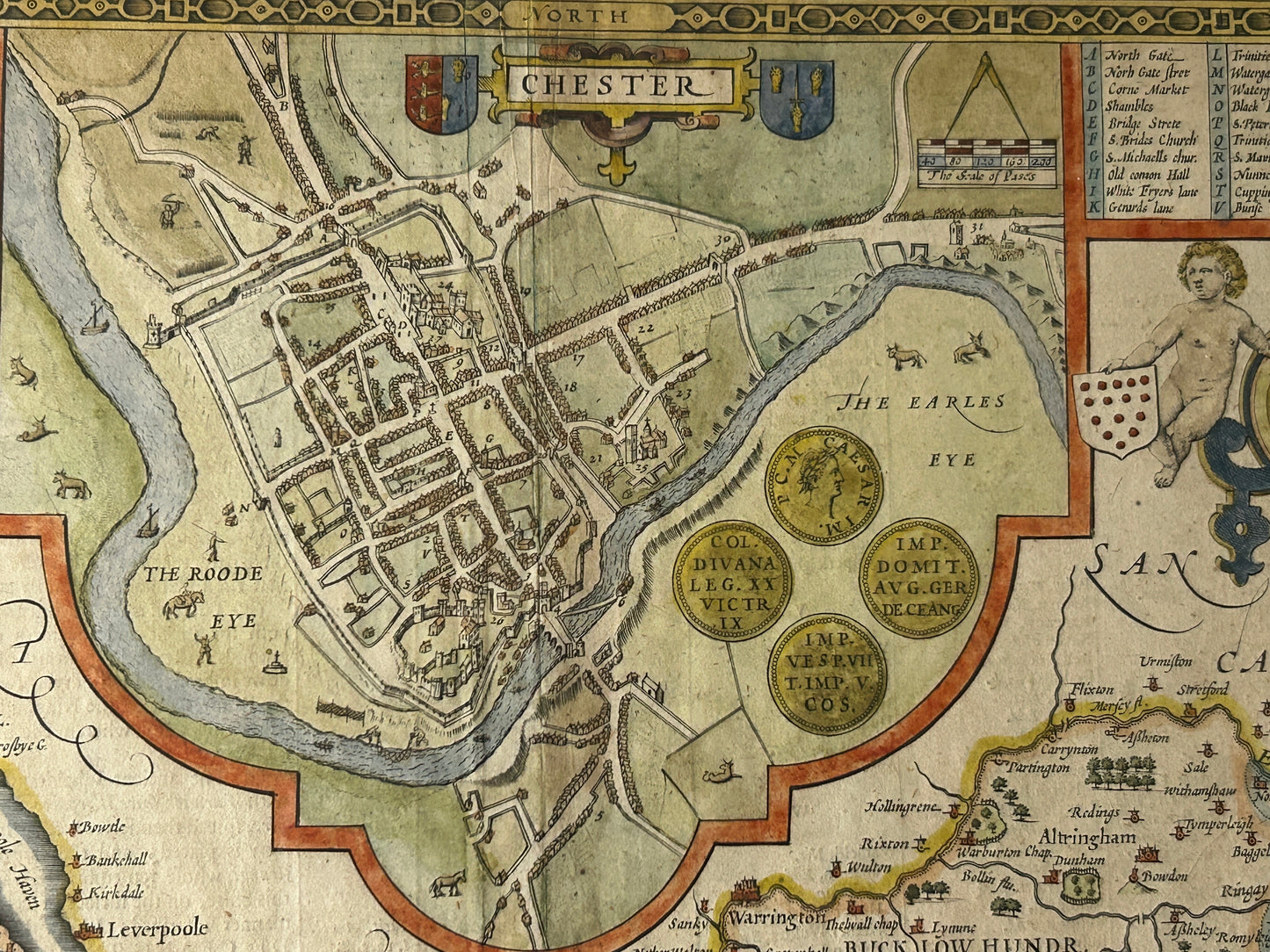 CHESTER MAP BY JOHN SPEEDE 1676 DOUBLE SIDED