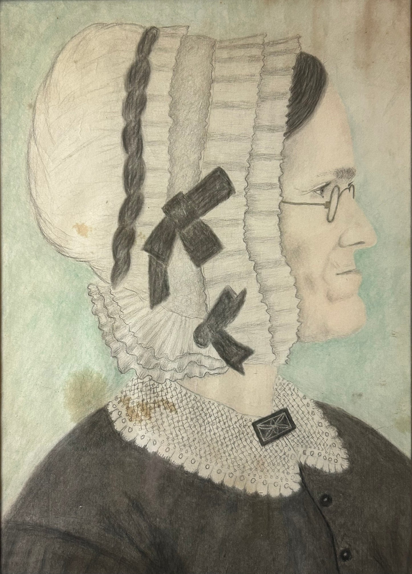 FOLK ART EARLY DRAWING OF WOMAN WHO COULD BE A MAN