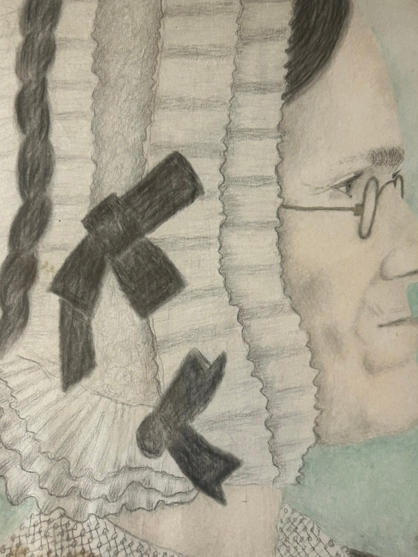 FOLK ART EARLY DRAWING OF WOMAN WHO COULD BE A MAN