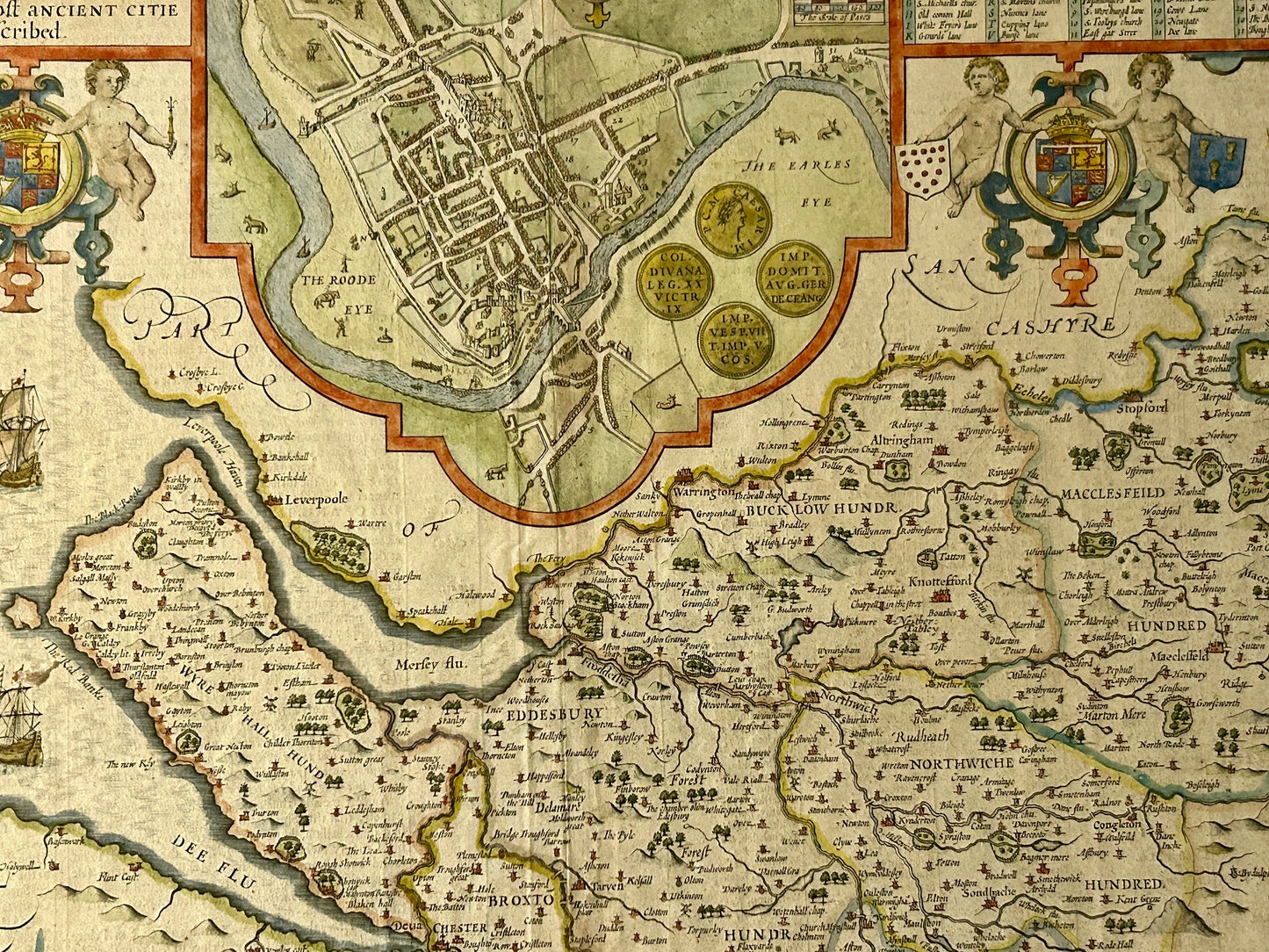 CHESTER MAP BY JOHN SPEEDE 1676 DOUBLE SIDED