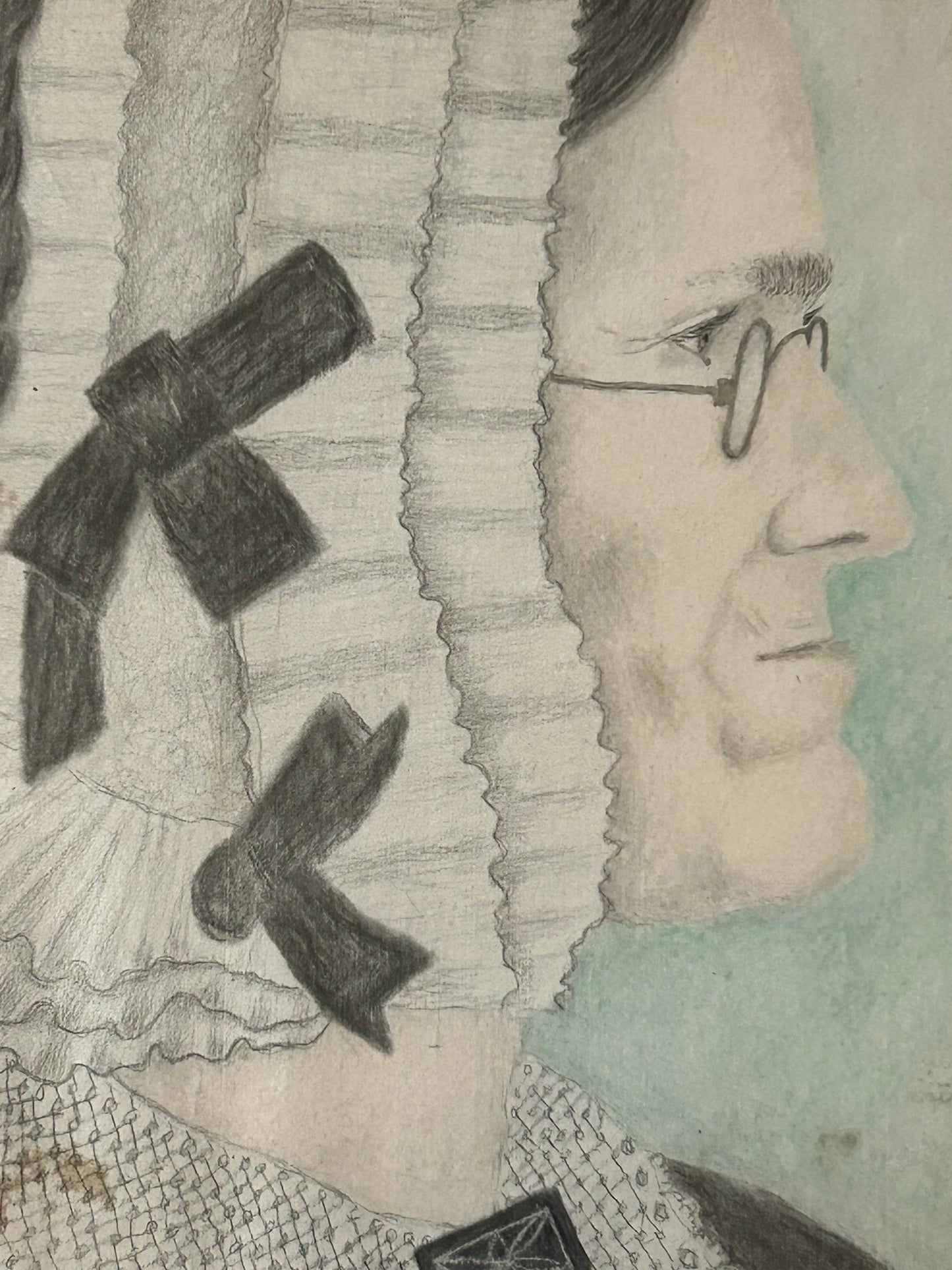 FOLK ART EARLY DRAWING OF WOMAN WHO COULD BE A MAN
