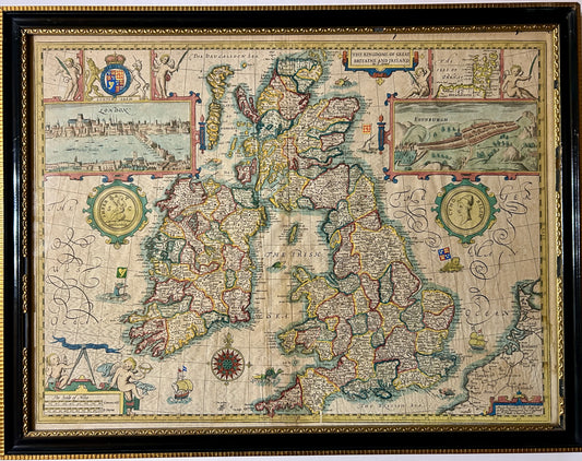 MAP OF THE KINGDON OF GREAT BRITIAN & IRELAND BY I. SPEEDE, DOUBLE SIDED 1600'S