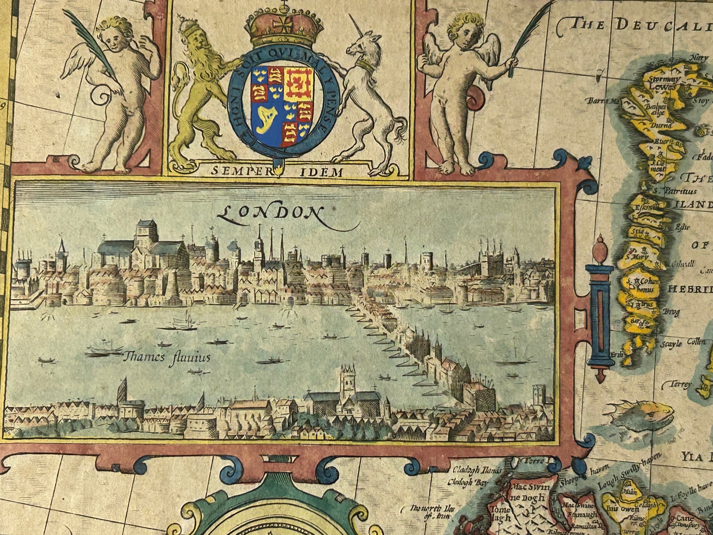 MAP OF THE KINGDON OF GREAT BRITIAN & IRELAND BY I. SPEEDE, DOUBLE SIDED 1600'S
