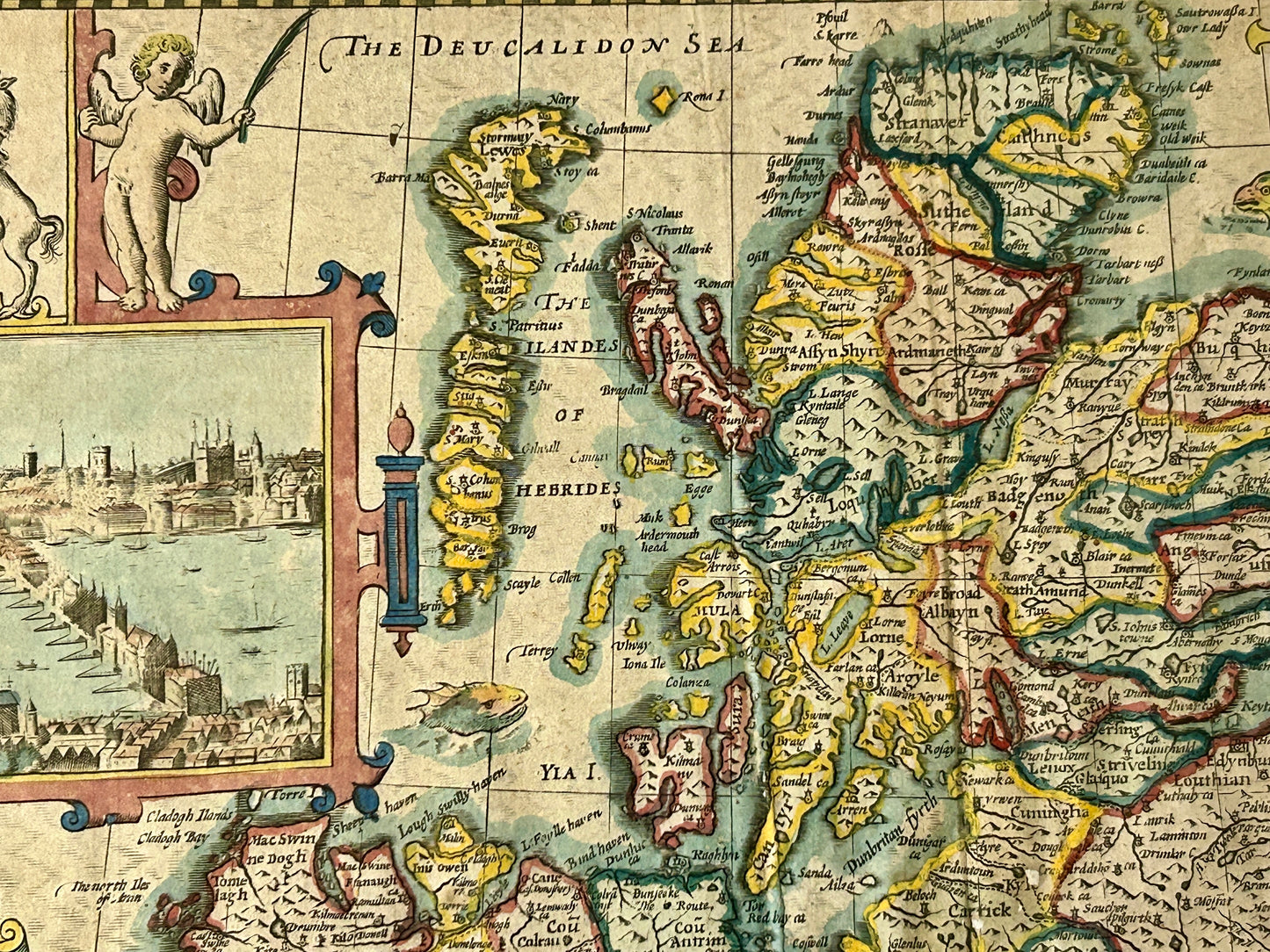 MAP OF THE KINGDON OF GREAT BRITIAN & IRELAND BY I. SPEEDE, DOUBLE SIDED 1600'S