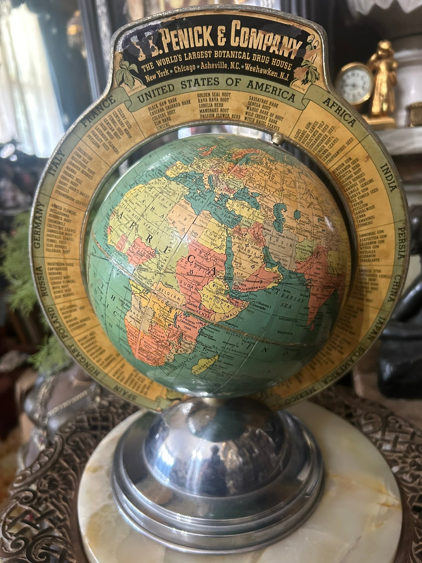 ADVERTISING ANTIQUE PENICK & CO. WORLD GLOBE