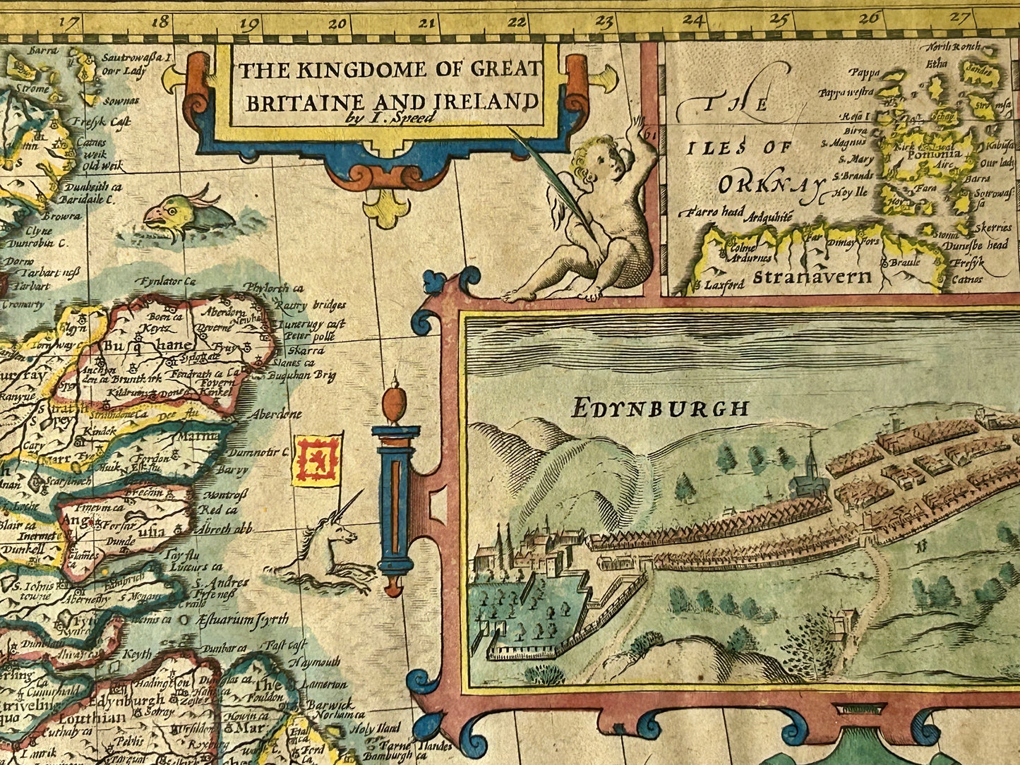 MAP OF THE KINGDON OF GREAT BRITIAN & IRELAND BY I. SPEEDE, DOUBLE SIDED 1600'S