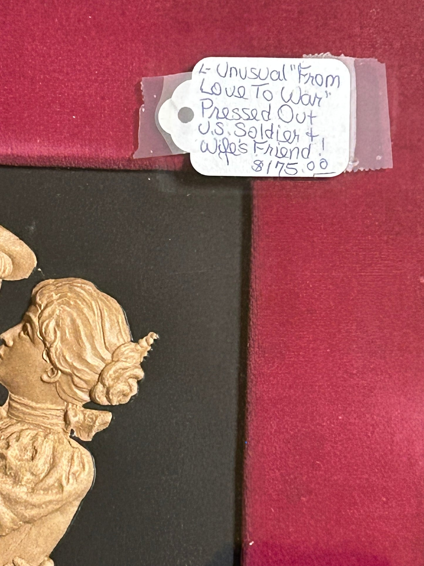 PRESSED OUT U. S. SOLDIER "FROM LOVE TO WAR" WITH WIFE'S FRIEND ANTIQUE MILITARY PICTURE