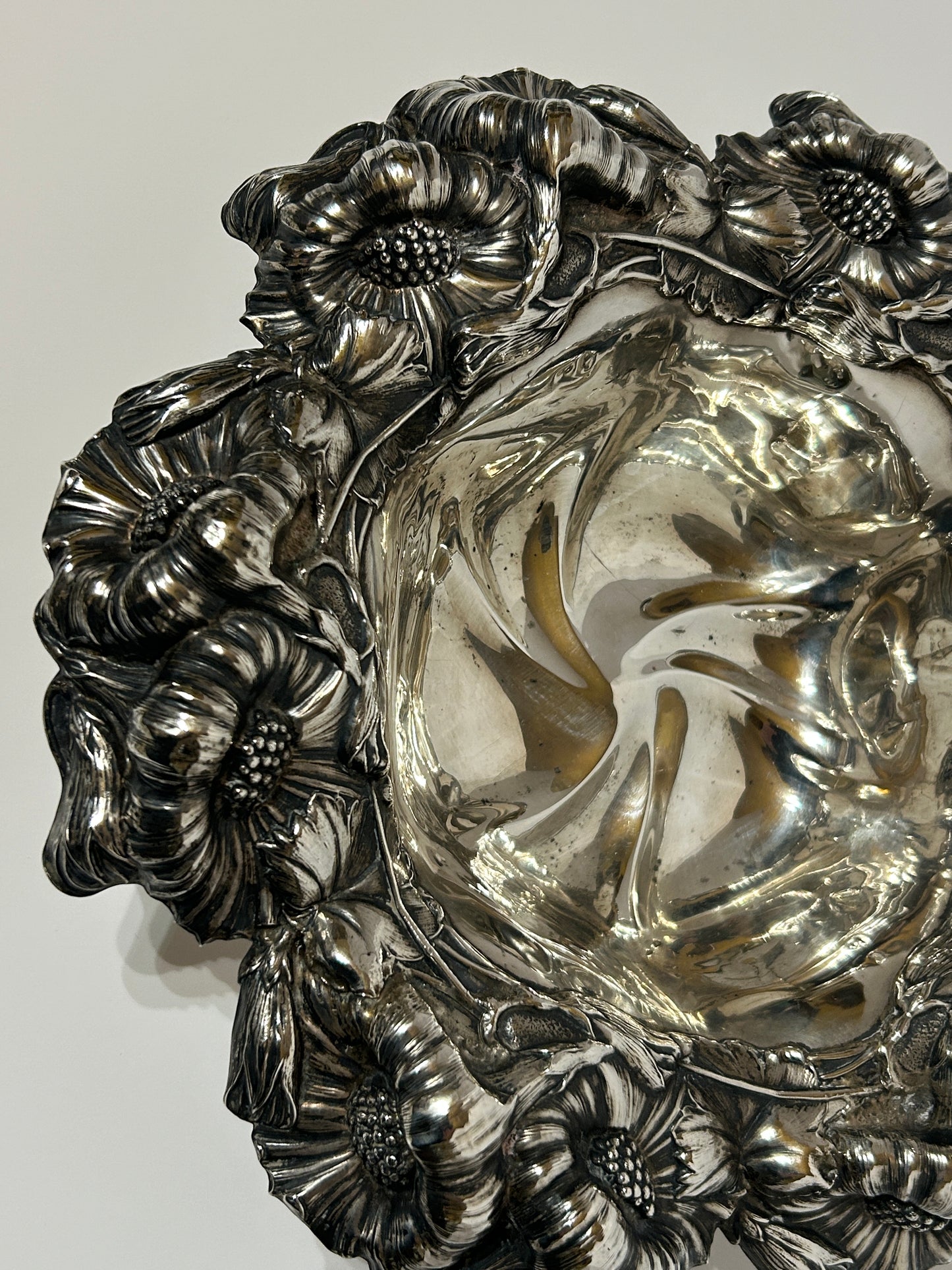 UNGER BROTHERS LARGE STERLING FLORAL BOWL