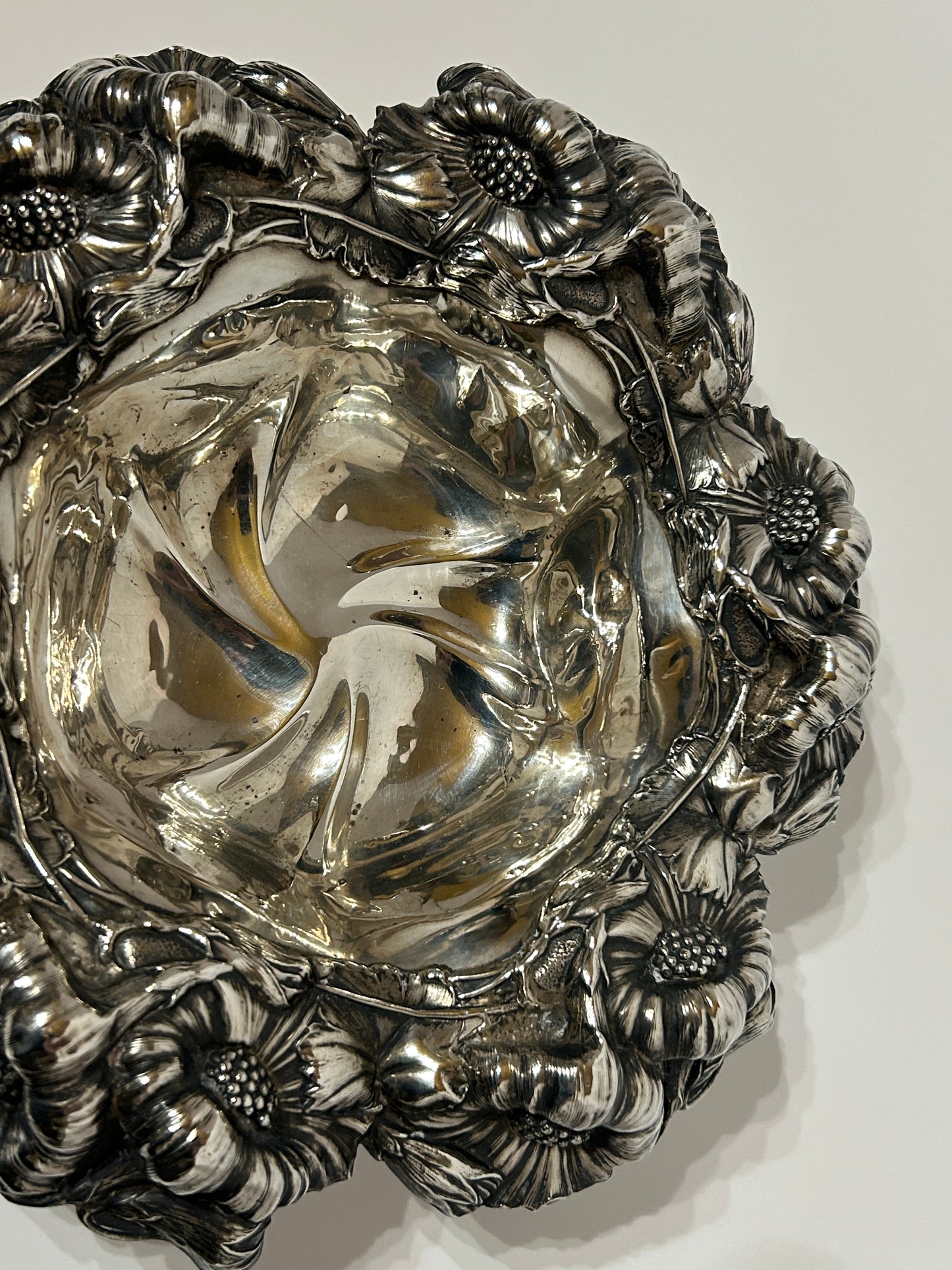 UNGER BROTHERS LARGE STERLING FLORAL BOWL