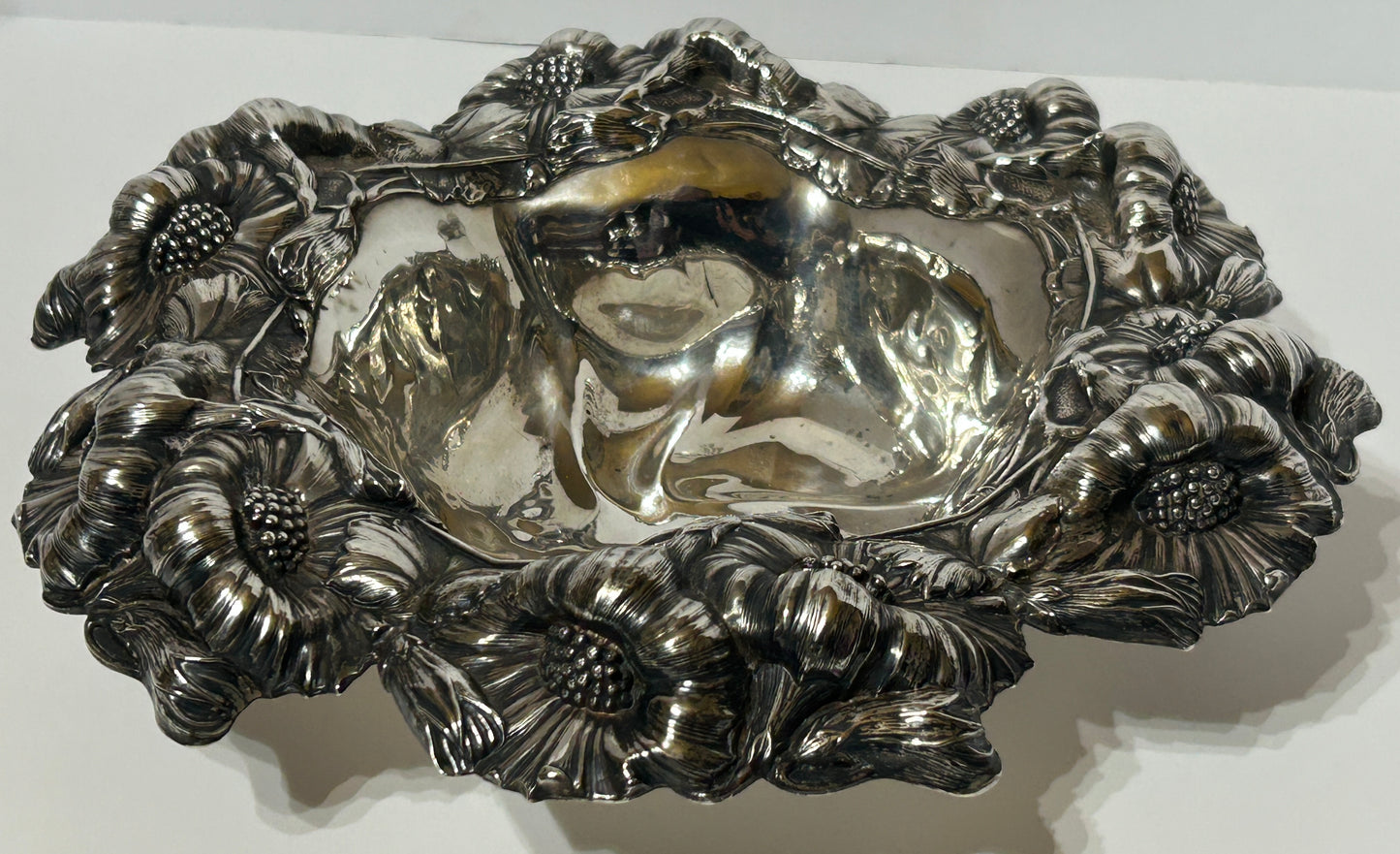 UNGER BROTHERS LARGE STERLING FLORAL BOWL