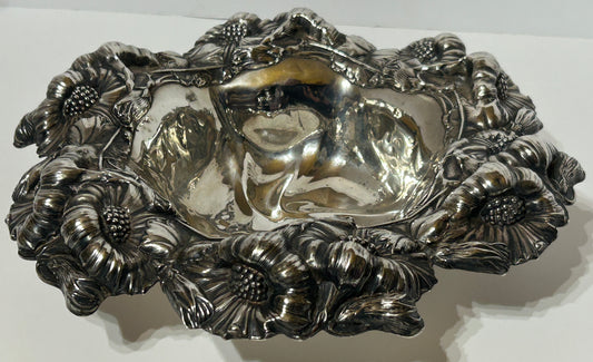 UNGER BROTHERS LARGE STERLING FLORAL BOWL