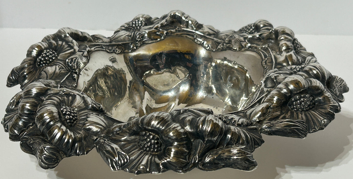 UNGER BROTHERS LARGE STERLING FLORAL BOWL