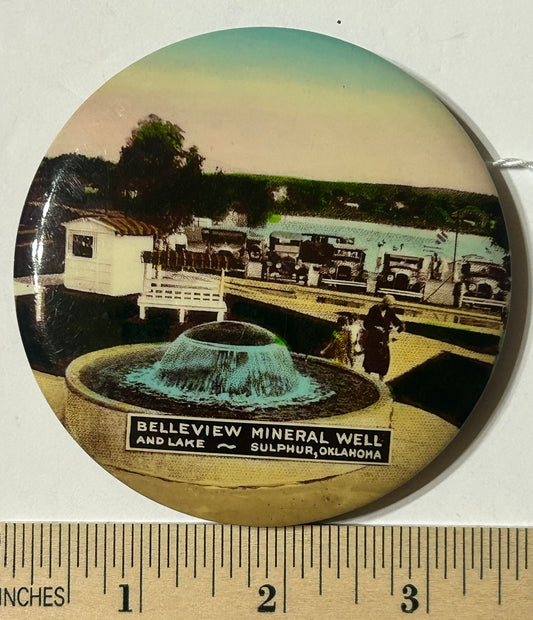 BELLEVIEW MINERAL WELL, SULPHUR, OKLAHOMA LARGE ADVERTISING MIRROR
