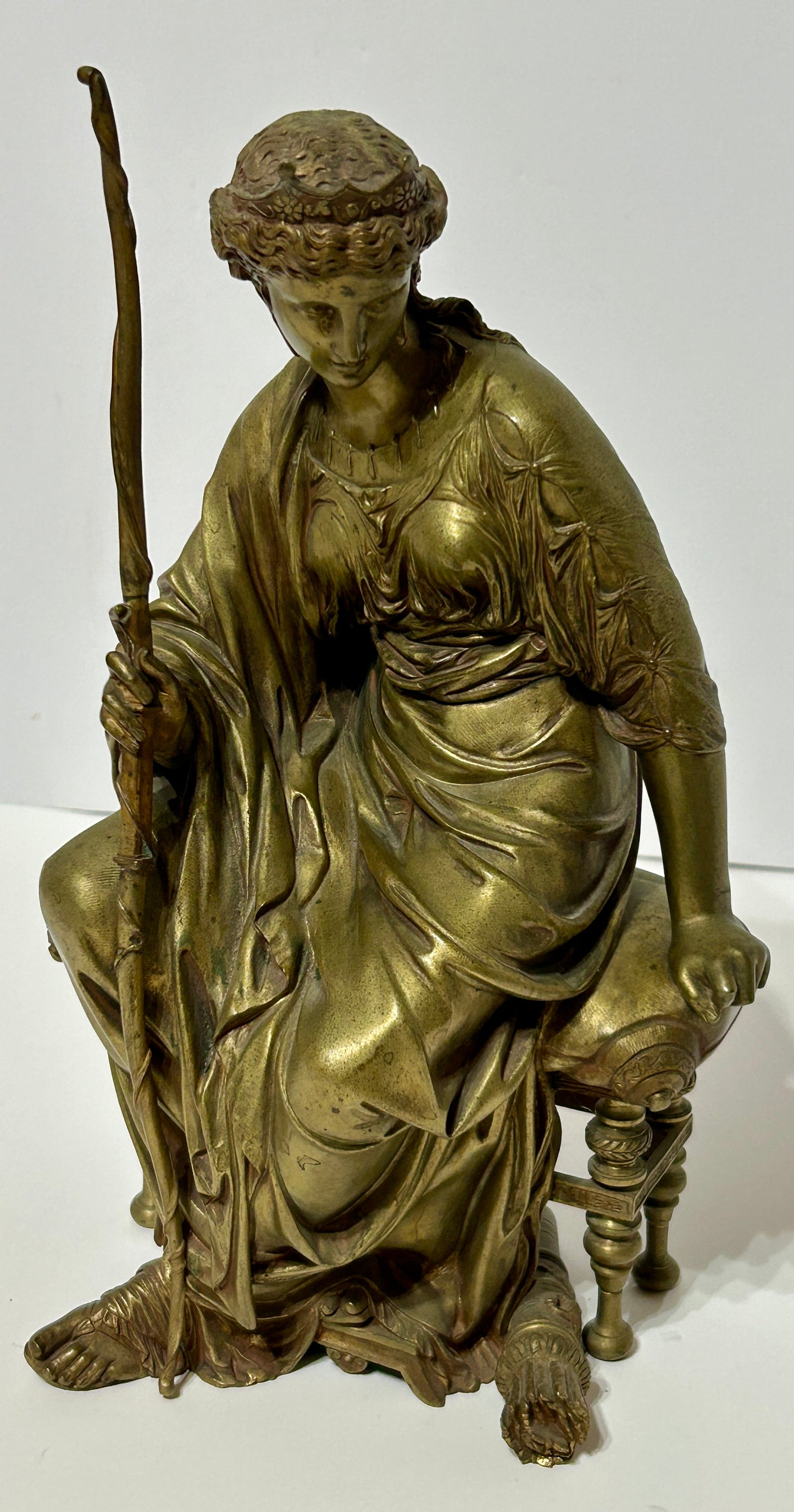 BRONZE SEATED DIANA STATUE BY ETIENNE HENRI DUMAIGE