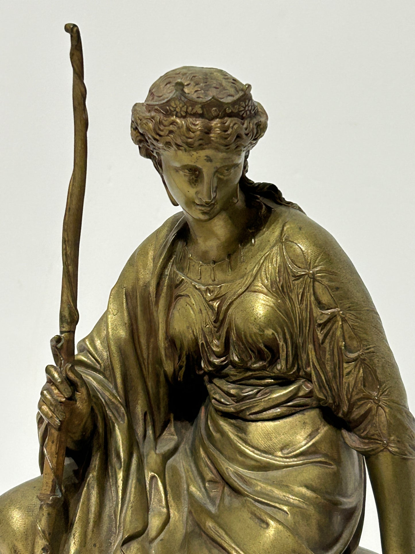 BRONZE SEATED DIANA STATUE BY ETIENNE HENRI DUMAIGE