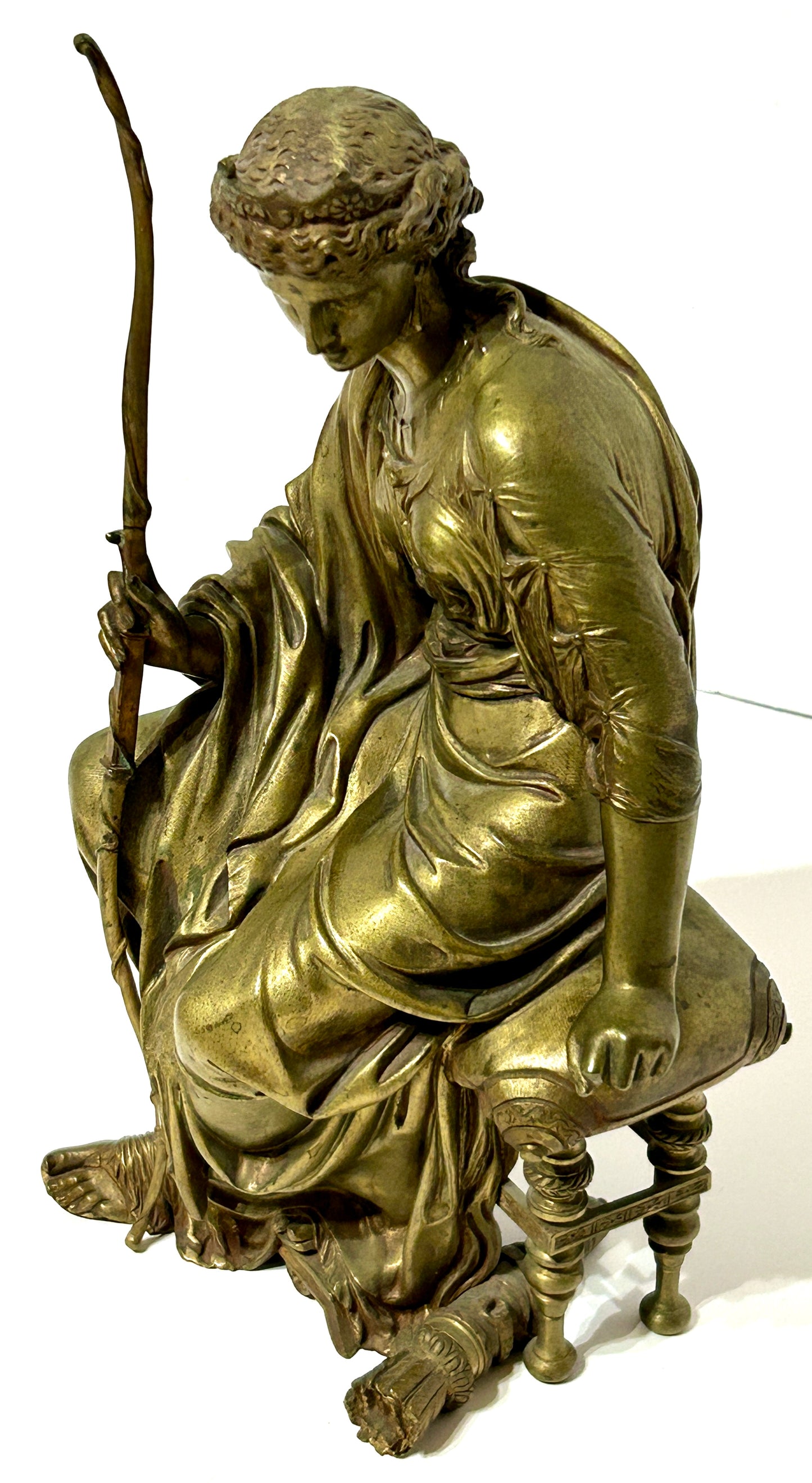 BRONZE SEATED DIANA STATUE BY ETIENNE HENRI DUMAIGE