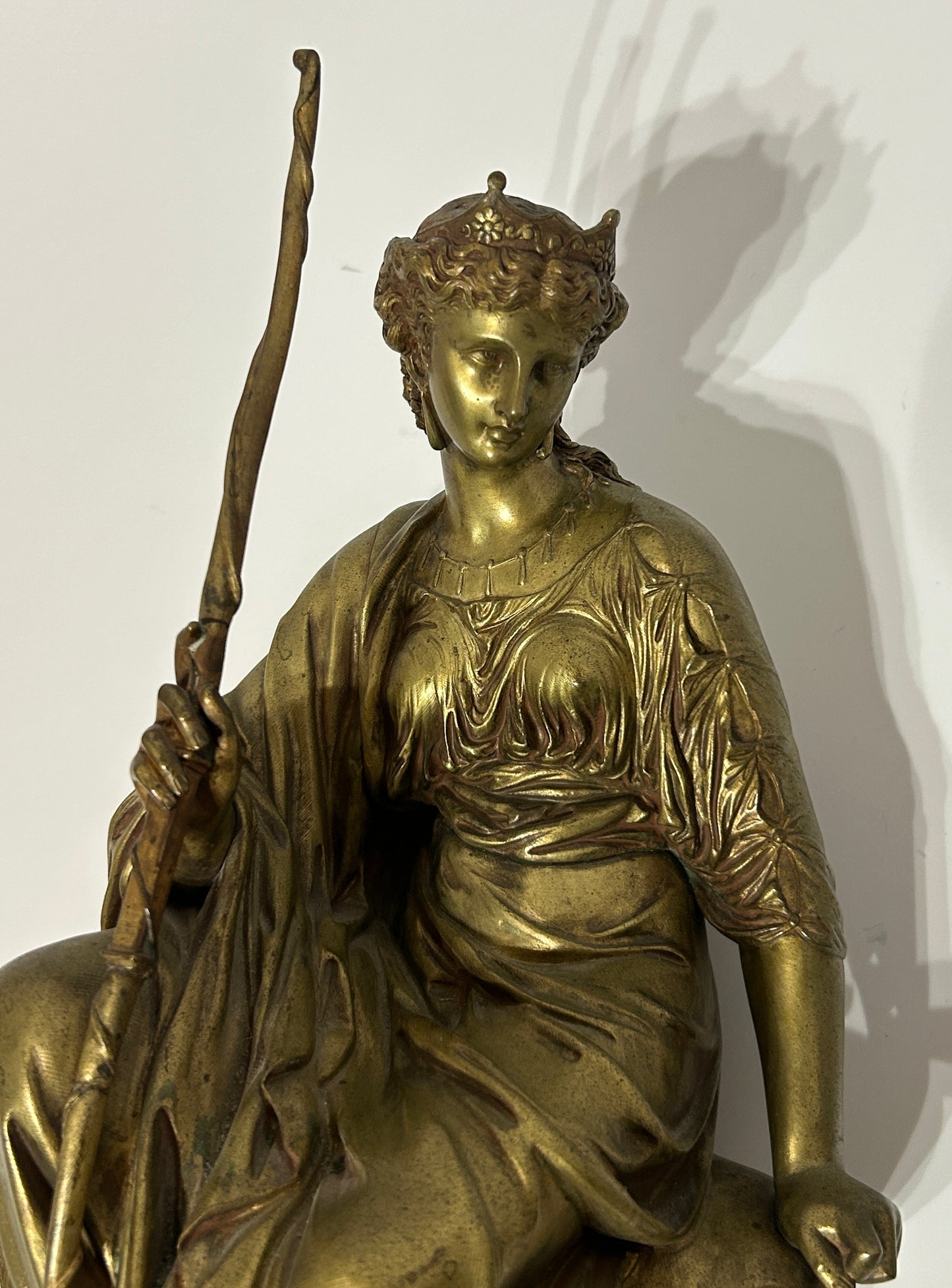 BRONZE SEATED DIANA STATUE BY ETIENNE HENRI DUMAIGE
